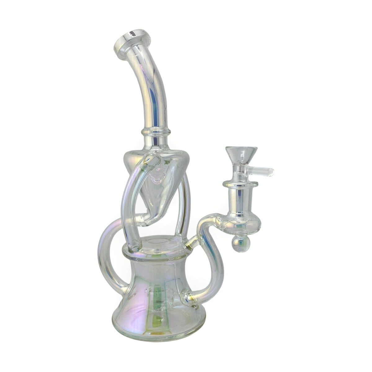 9" Iridescent Recycler Dab Rig White