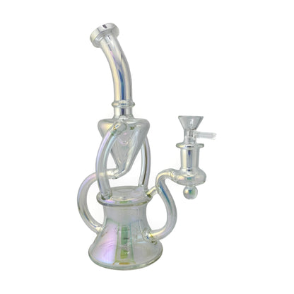 9" Iridescent Recycler Dab Rig White