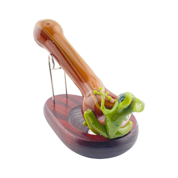 Stoney Chicken Winking Frog Woodgrain Hand Pipe