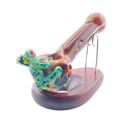 Stoney Chicken Winking Frog Woodgrain Hand Pipe