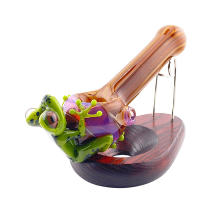 Stoney Chicken Winking Frog Woodgrain Hand Pipe