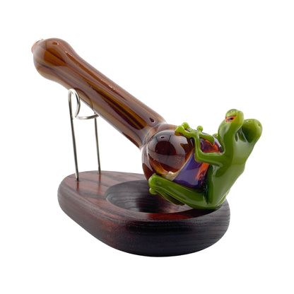 Stoney Chicken Winking Frog Woodgrain Hand Pipe